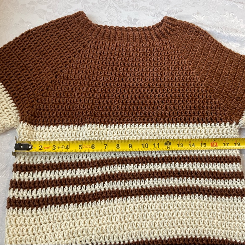 Unbranded Hand Made Braided Brown White Braided Knit Sweater Women Size Large - Picture 5 of 7